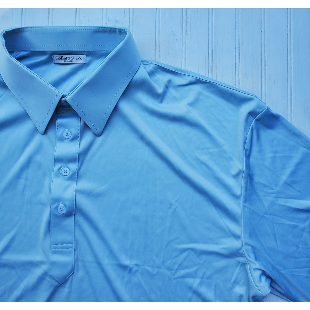 Collars & Co Mens 2XL Light‎ Blue Dress Collar Polo Short Sleeve Shirt